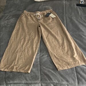 Universal Thread Cropped Wide Leg Drawstring Pants in Tan